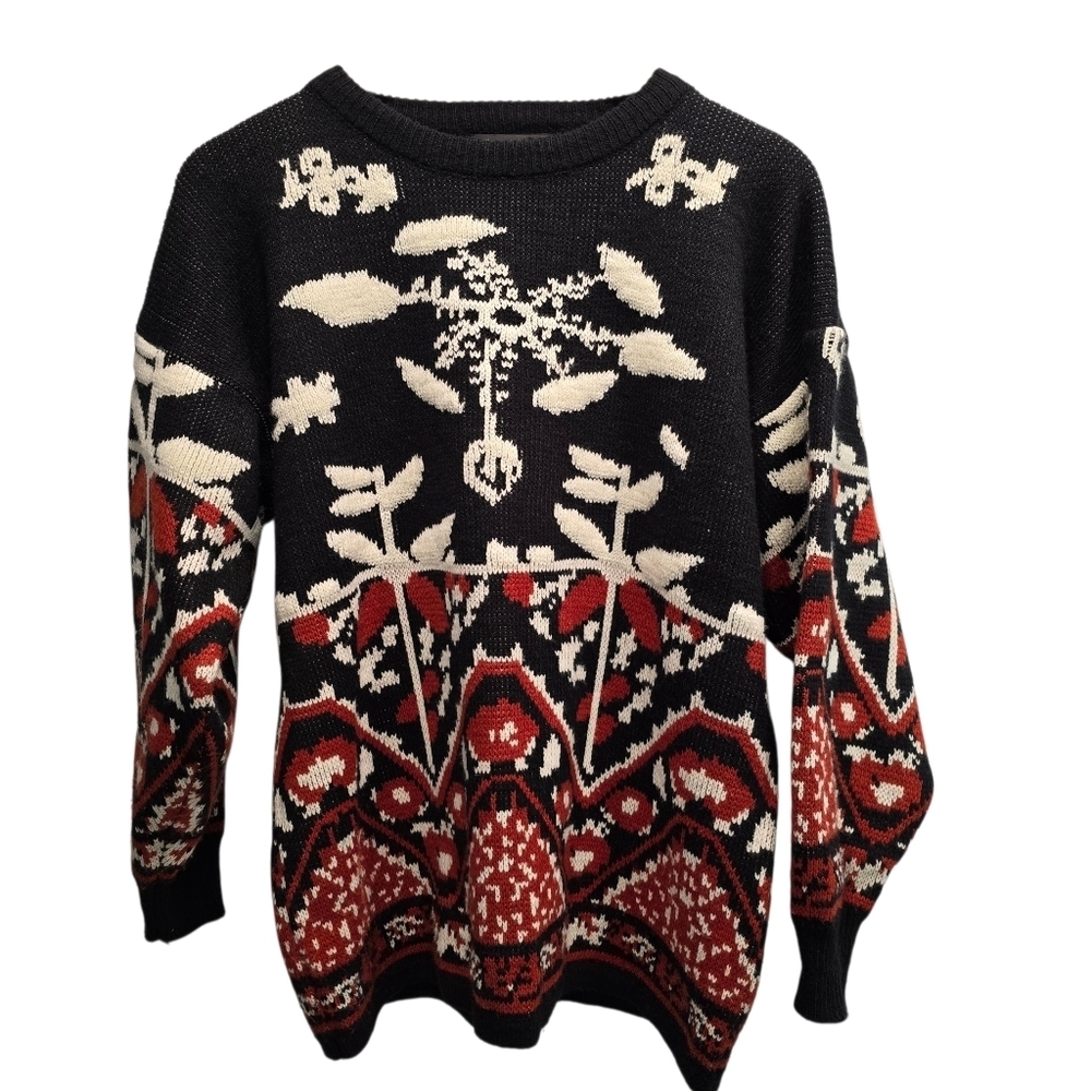 OuFeeiLiH Black and Red Patterned Sweater Size L - Picture 3 of 10